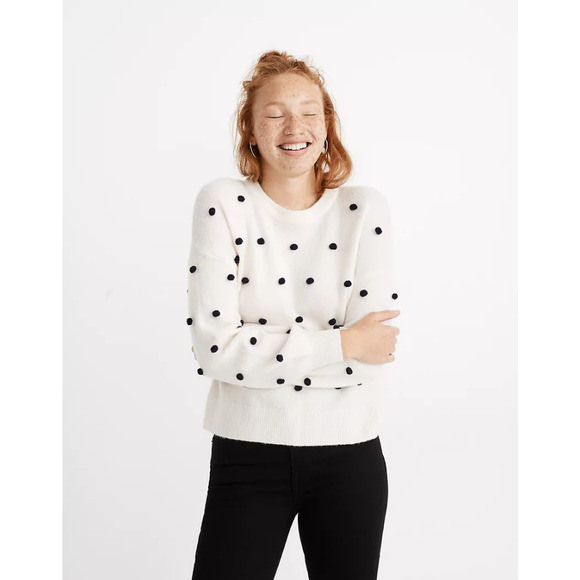 Madewell Sweaters - Madewell Ivory & Blue Brockton Bobble Cropped Coziest Yarn Knit Sweater XL NWT